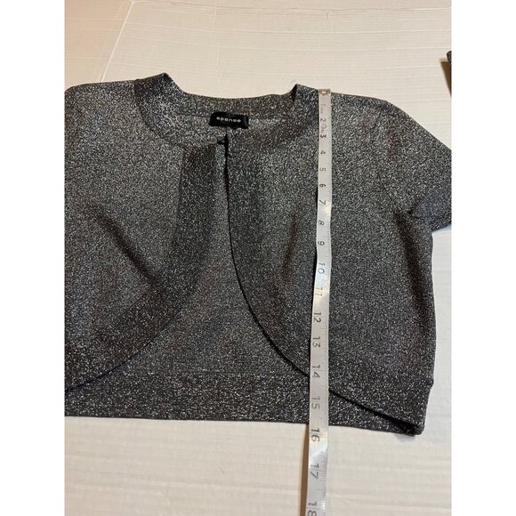 Spense Womens silk blend S 3/4 sleeve  silver Metallic Cropped sweater Jacket - Picture 7 of 9